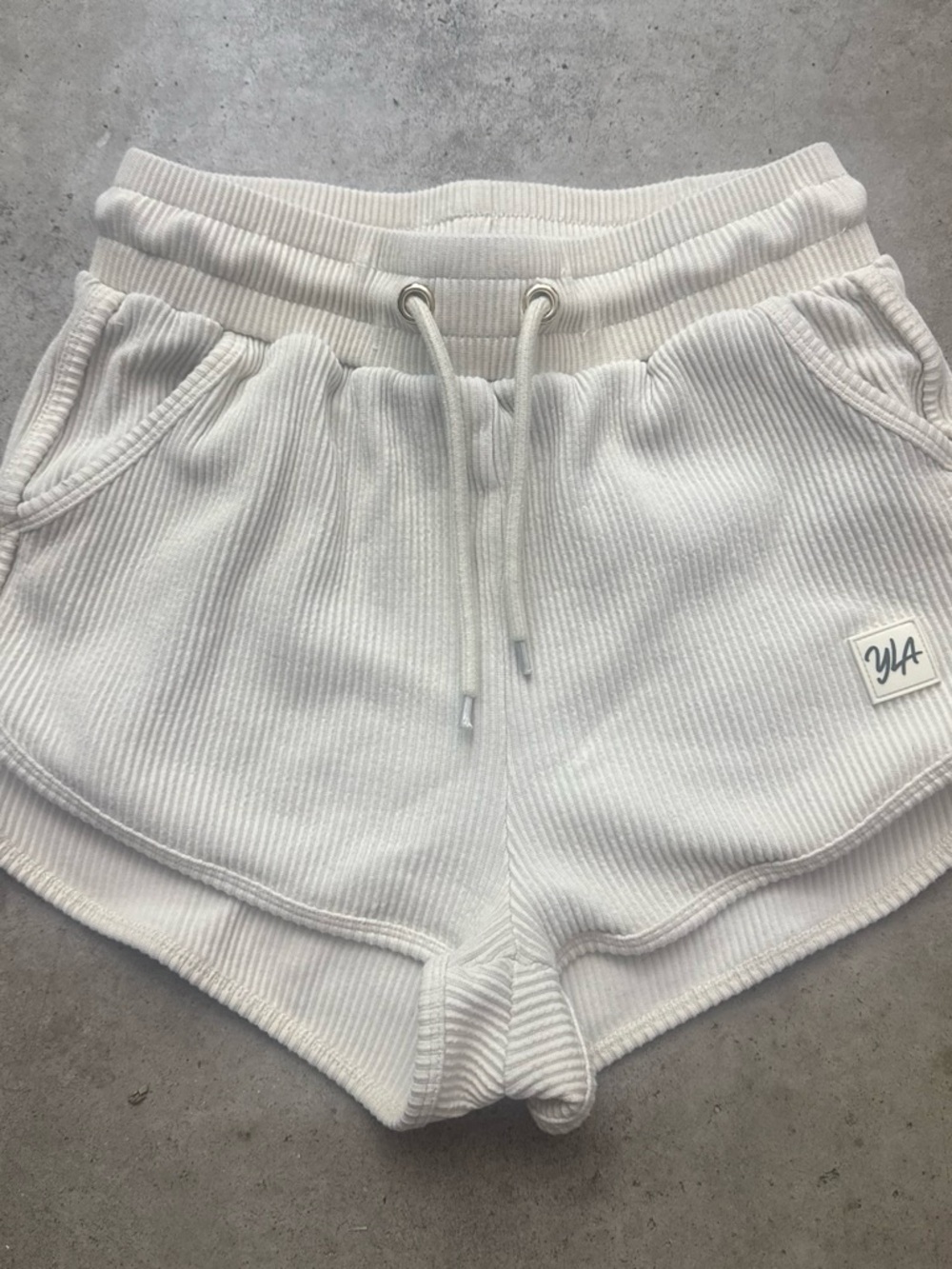 YoungLA White Ribbed Drawstring Women’s Athletic Shorts
